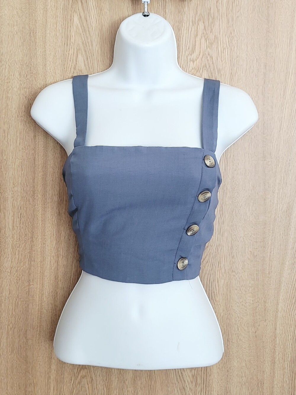 💙 Slate Blue Square-Neck Crop Top with Side Buttons